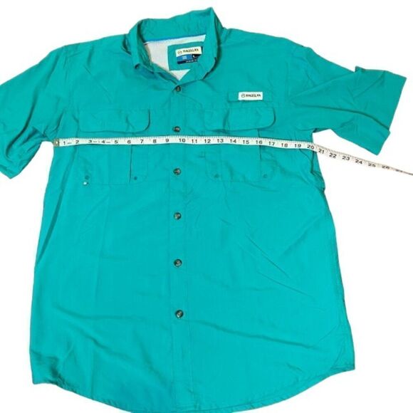MAGELLAN Outdoors Men's Fish Gear Angler Fit Vented Button Shirt Aqua Size Small - Picture 2 of 9